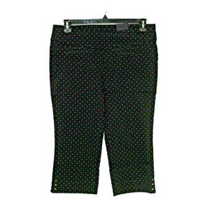 Womens Large New Capris Cropped Pants Smoothing Black White Polka Dot Stretch